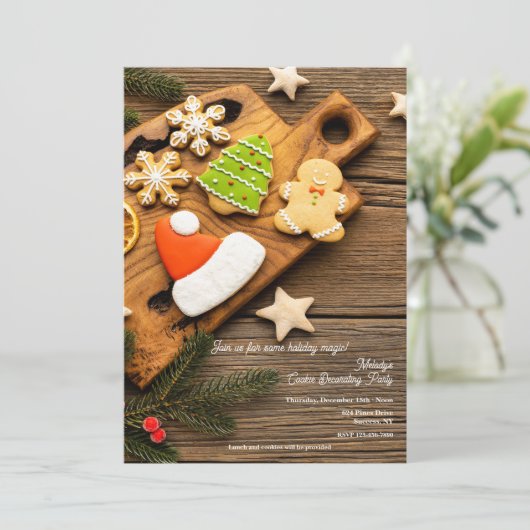 Weihnachtskekse dekorieren Party Einladung (Stehend Vorderseite)