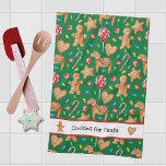 Weihnachtskekse für Santa Green Kitchen Handtuch<br><div class="desc">Küchenhandtuch mit festlichem Weihnachtsgebäck und Süßigkeiten auf Grün mit rot-weißen Kontrasten. Änderbarer Text,  der "Weihnachts-Cookies für den Weihnachtsmann" lautet,  kann auf Wunsch bearbeitet werden. Koordiniert mit einer Backerei Schürze und anderen Designs in der Weihnachtsküche Kollektion in Pinkladybugs auf Zazzle.</div>