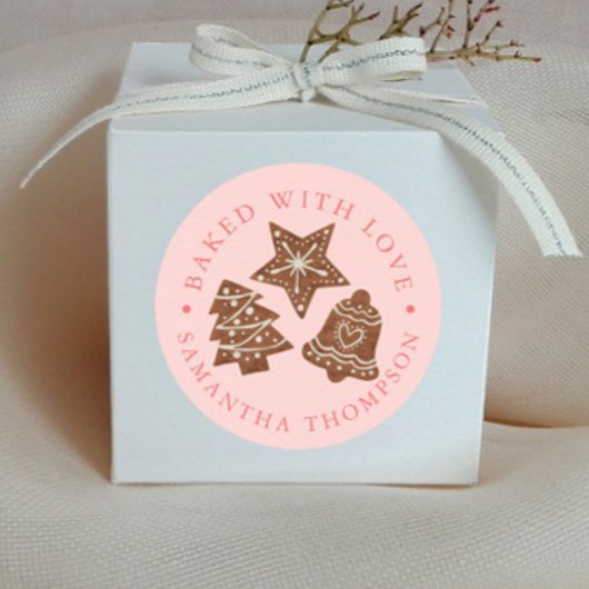 Weihnachtskekse gebacken mit Liebe Rosa Runder Aufkleber