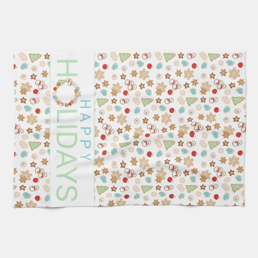 Weihnachtskekse Gemustert glückliche Feiertage Geschirrtuch (Horizontal)