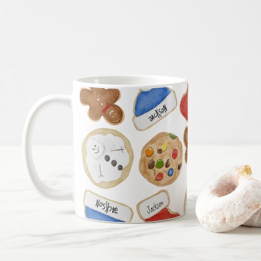 Weihnachtskekse Gingerbread Man Name in Schwarz Kaffeetasse (Mit Donut)