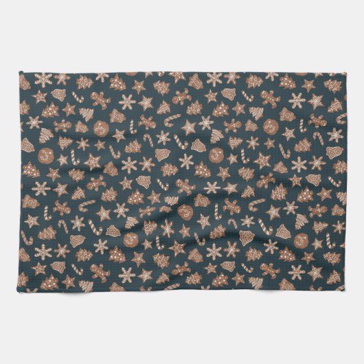 Weihnachtskekse Grünes Muster Geschirrtuch (Horizontal)