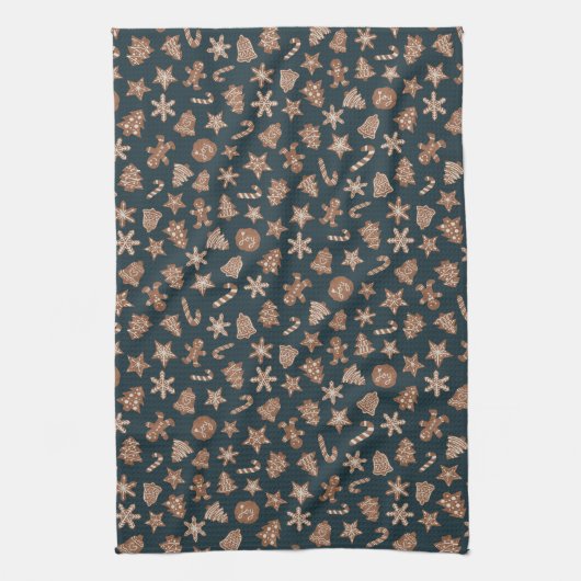 Weihnachtskekse Grünes Muster Geschirrtuch (Vertikal)