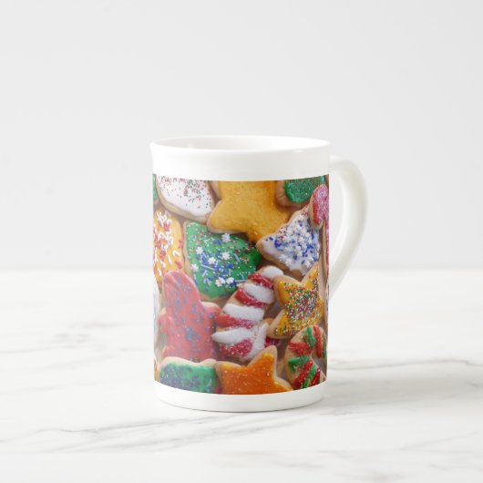 Weihnachtskekse ich farbenfrohe Weihnachtsgebäck Porzellantasse (Vorderseite Rechts)