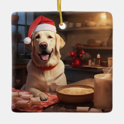 Weihnachtskekse im gelbe Labrador Feiertag Keramikornament (Vorderseite)