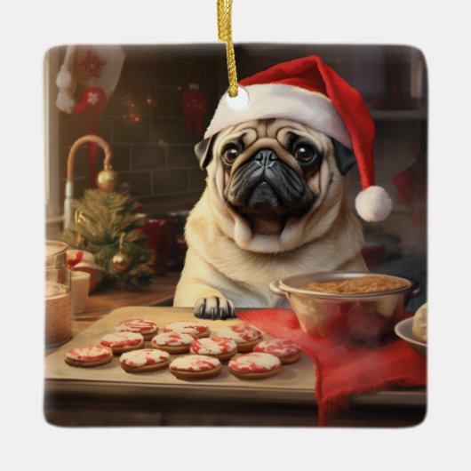 Weihnachtskekse im Mops Feiertag Keramikornament (Vorderseite)
