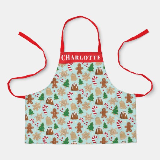 Weihnachtskekse Pudding Holiday Baking Kinder Name Schürze (Vorderseite)