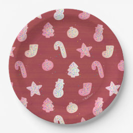 Weihnachtskekse Rote Papierplatte Pappteller