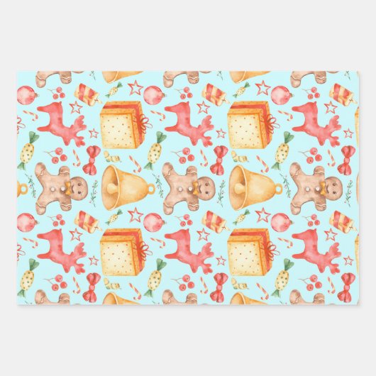 Weihnachtskekse und Bonbons Geschenkpapier Set (Vorderseite)