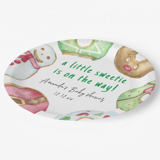 Weihnachtskekse und Donuts Babydusche Pappteller (Schrägansicht)