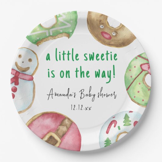 Weihnachtskekse und Donuts Babydusche Pappteller (Vorderseite)