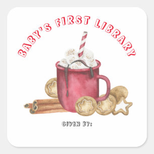 Weihnachtskekse und erste Kakaobild-Bibliothek Quadratischer Aufkleber