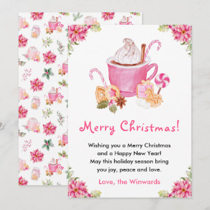 Weihnachtskekse und heiße Schokolade Rosa Frohe We Feiertagskarte