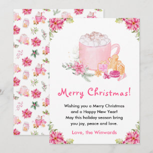 Weihnachtskekse und heiße Schokolade Rosa Frohe We Feiertagskarte