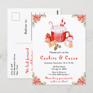 Weihnachtskekse und heiße Schokolade Rot Postkarte