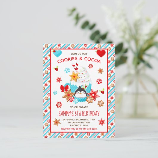 Weihnachtskekse und Kakao Geburtstag Blau Postkarte (Stehend Vorderseite)