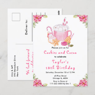 Weihnachtskekse und Kakao Geburtstagsfeier Rosa Postkarte
