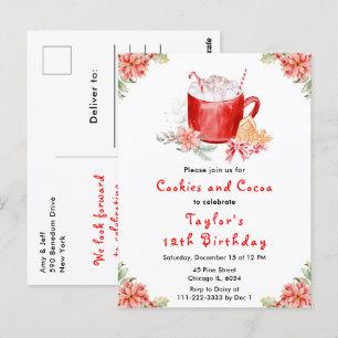 Weihnachtskekse und Kakao Geburtstagsparty Rot Postkarte