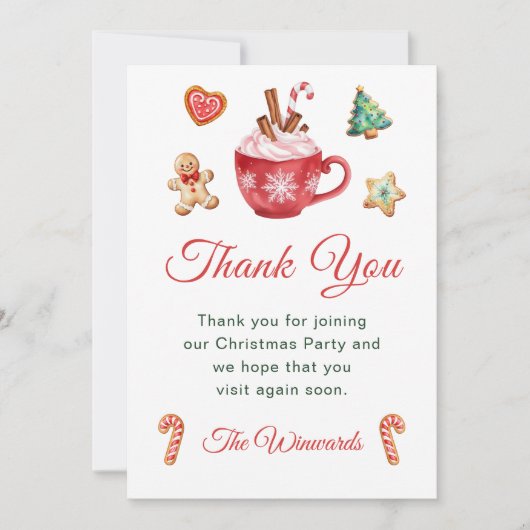 Weihnachtskekse und Kakao-Party Dankeskarte (Vorderseite)