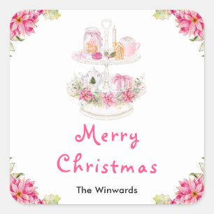 Weihnachtskekse und Kakao Rosa Frohe Weihnachten Quadratischer Aufkleber