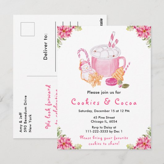 Weihnachtskekse und Kakaopink Postkarte (Vorne/Hinten)