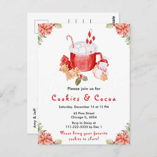 Weihnachtskekse und Kakaorot Postkarte (Vorne/Hinten)