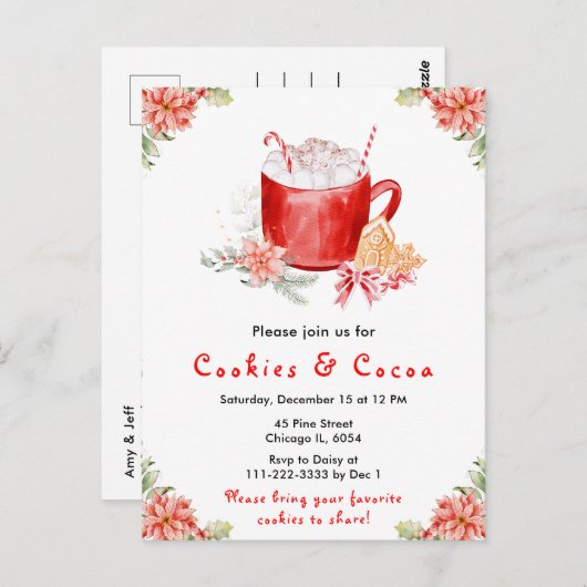 Weihnachtskekse und Kakaorot Postkarte (Vorne/Hinten)