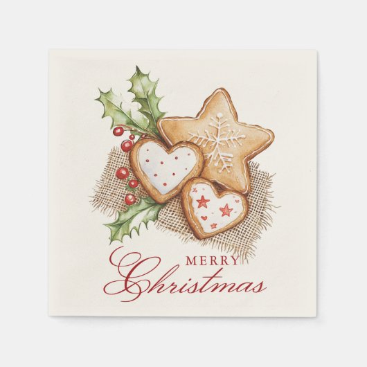 Weihnachtskekse und Pine weiß Frohe Weihnachten Serviette (Vorderseite)