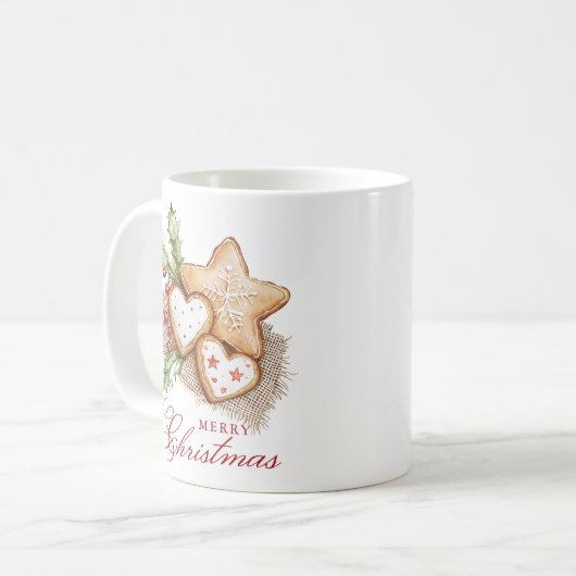 Weihnachtskekse und Pine White Frohe Weihnachten Kaffeetasse (Vorderseite Links)