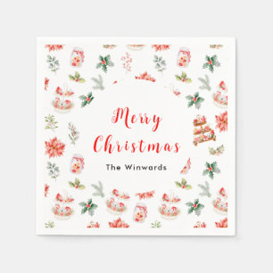 Weihnachtskekse und rotes Blattwerk Serviette