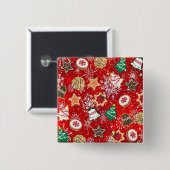 Weihnachtskekse und Schneeflocken auf Rot Button (Vorne & Hinten)