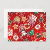 Weihnachtskekse und Schneeflocken auf Rot Feiertagspostkarte (Vorne/Hinten)