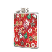 Weihnachtskekse und Schneeflocken auf Rot Flachmann (Links)