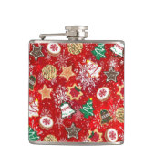 Weihnachtskekse und Schneeflocken auf Rot Flachmann (Vorderseite)