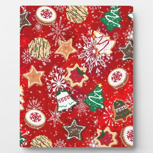 Weihnachtskekse und Schneeflocken auf Rot Fotoplatte (Vorderseite)