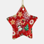 Weihnachtskekse und Schneeflocken auf Rot Keramikornament (Rechts)