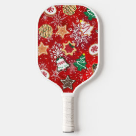 Weihnachtskekse und Schneeflocken auf Rot Pickleball Schläger