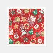 Weihnachtskekse und Schneeflocken auf Rot Serviette (Vorderseite)