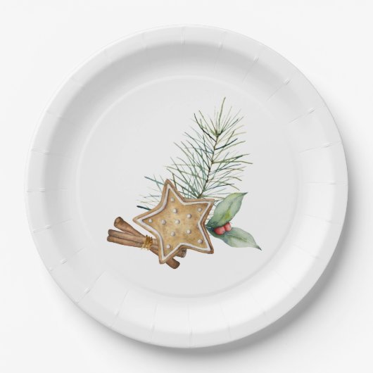Weihnachtskekse Zimt Tanne Stechpalme Pappteller (Vorderseite)