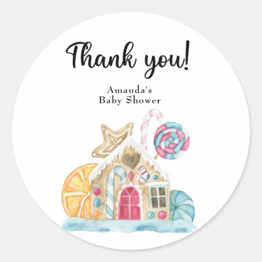Weihnachtskekshaus - Danke Runder Aufkleber (Vorderseite)