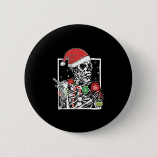 Weihnachtskelett Lächeln Schädel trinken Kaffee S Button