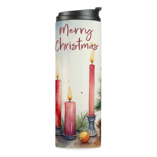 Weihnachtskerze Aquarell Festliche Malerei Thermosbecher (Nach links gedreht)