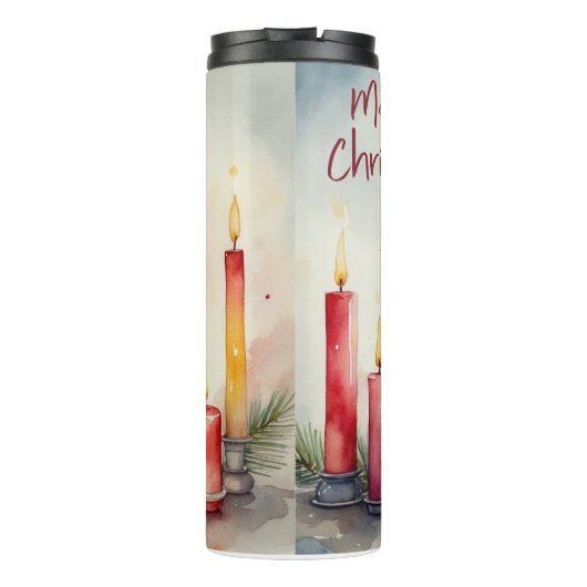 Weihnachtskerze Aquarell Festliche Malerei Thermosbecher (Rückseite)