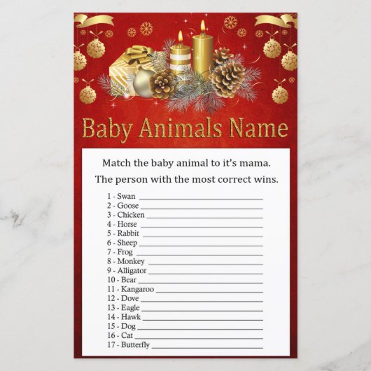 Weihnachtskerze Baby Name Tiername Kinderdusche (Vorderseite)