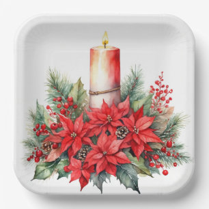 Weihnachtskerze, Blume der roten Poinsettia, Beren Pappteller