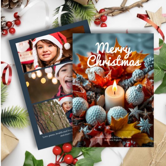 Weihnachtskerze ・ Drei-Foto-Marine Feiertagskarte