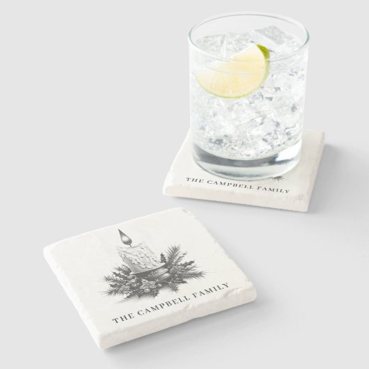 Weihnachtskerze Familienname Steinuntersetzer (Seitenansicht)