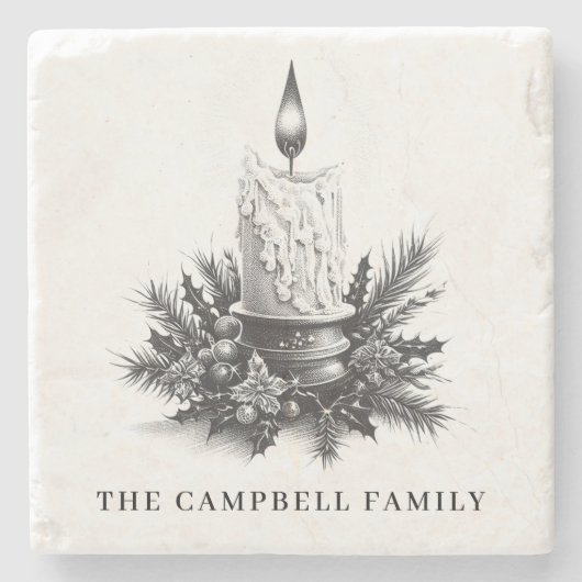 Weihnachtskerze Familienname Steinuntersetzer (Vorderseite)