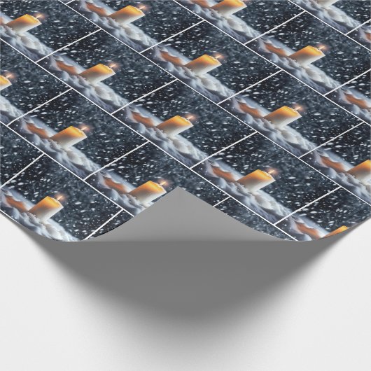 Weihnachtskerze im Schnee Geschenkpapier (Ecke)