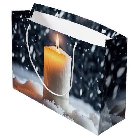 Weihnachtskerze im Schnee Große Geschenktüte (Rückseite Schrägansicht)
